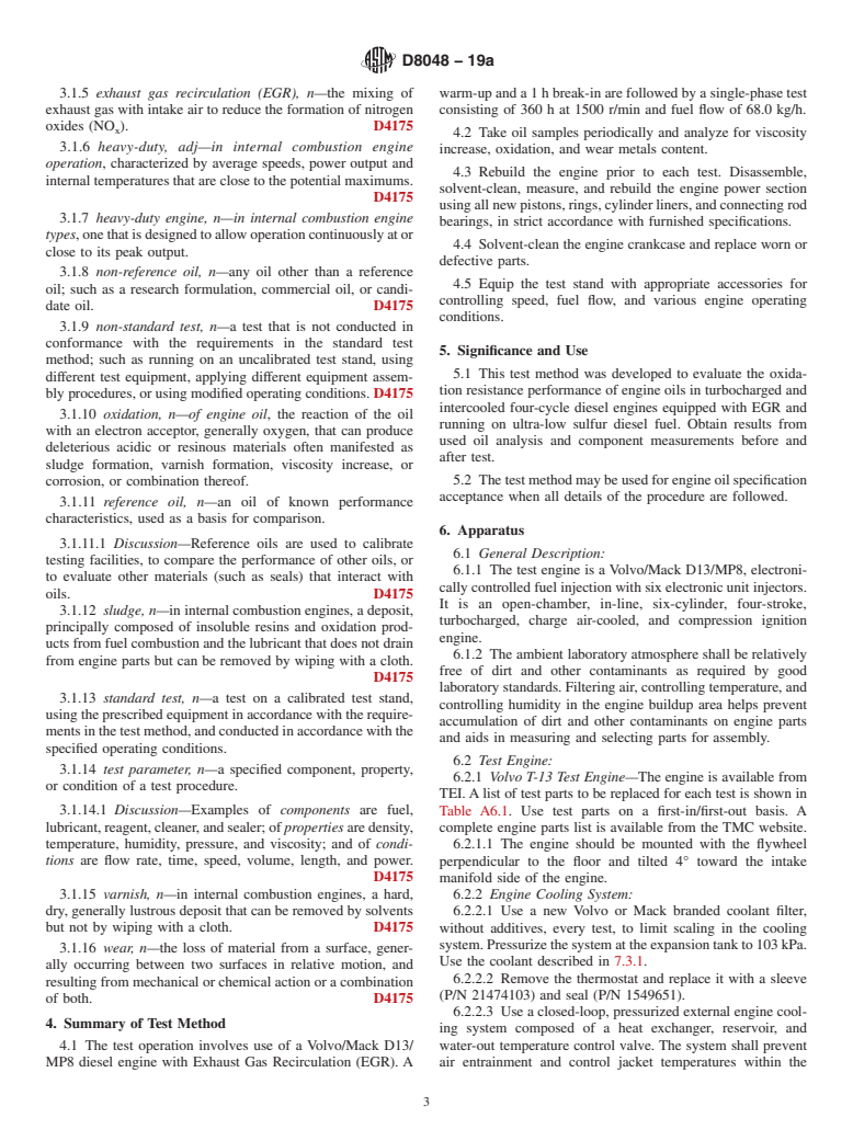 ASTM D8048-19a - Standard Test Method for Evaluation of Diesel Engine Oils in T-13 Diesel Engine