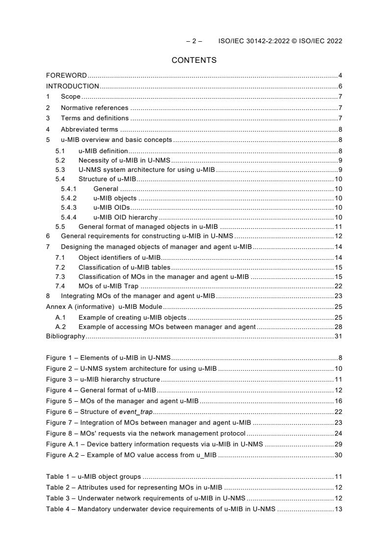 ISO/IEC 30142-2:2022 ISO/IEC 30142-2:2022 - Internet of Things (IoT) - Underwater acoustic sensor network (UWASN) - Network management system - Part 2: Underwater management information base (u-MIB) - Page 4 preview