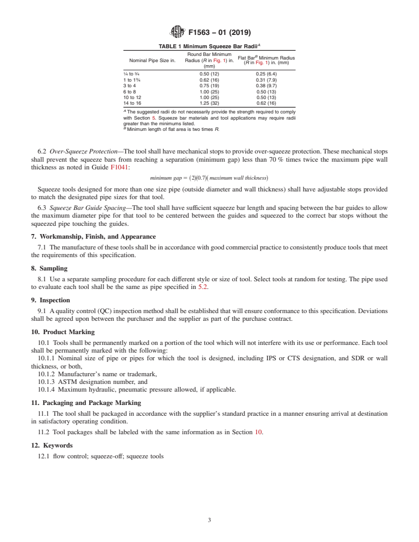 REDLINE ASTM F1563-01(2019) - Standard Specification for  Tools to Squeeze-off Polyethylene (PE) Gas Pipe or Tubing