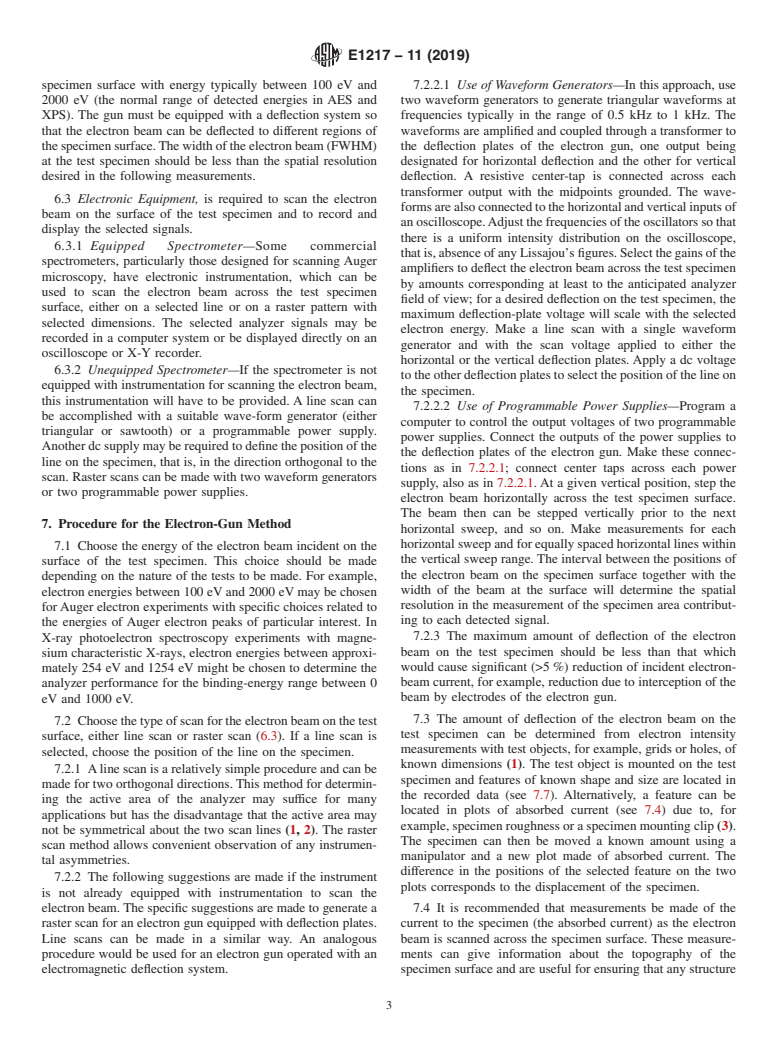 ASTM E1217-11(2019) - Standard Practice for Determination of the Specimen Area Contributing to the Detected  Signal in Auger Electron Spectrometers and Some X-Ray Photoelectron  Spectrometers