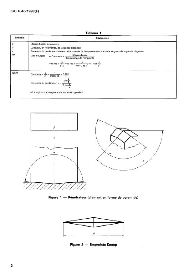 ISO 4545:1993 ISO 4545:1993 - Matériaux métalliques -- Essai de dureté -- Essai Knoop - Page 4 preview