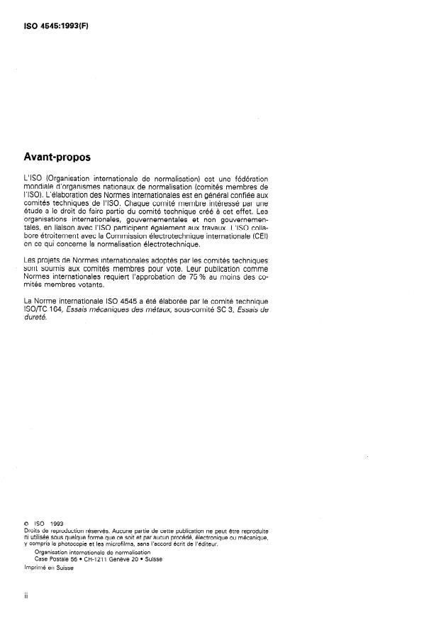ISO 4545:1993 ISO 4545:1993 - Matériaux métalliques -- Essai de dureté -- Essai Knoop - Page 2 preview