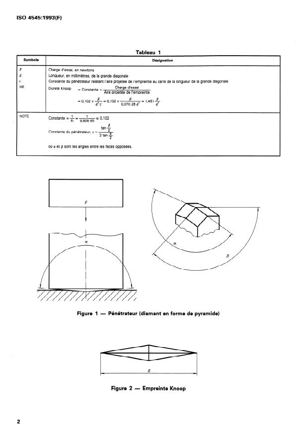 ISO 4545:1993 ISO 4545:1993 - Matériaux métalliques -- Essai de dureté -- Essai Knoop - Page 4 preview