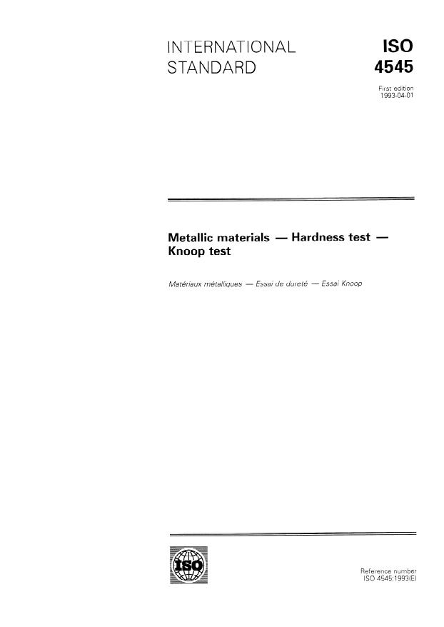 ISO 4545:1993 - Metallic materials -- Hardness test -- Knoop test