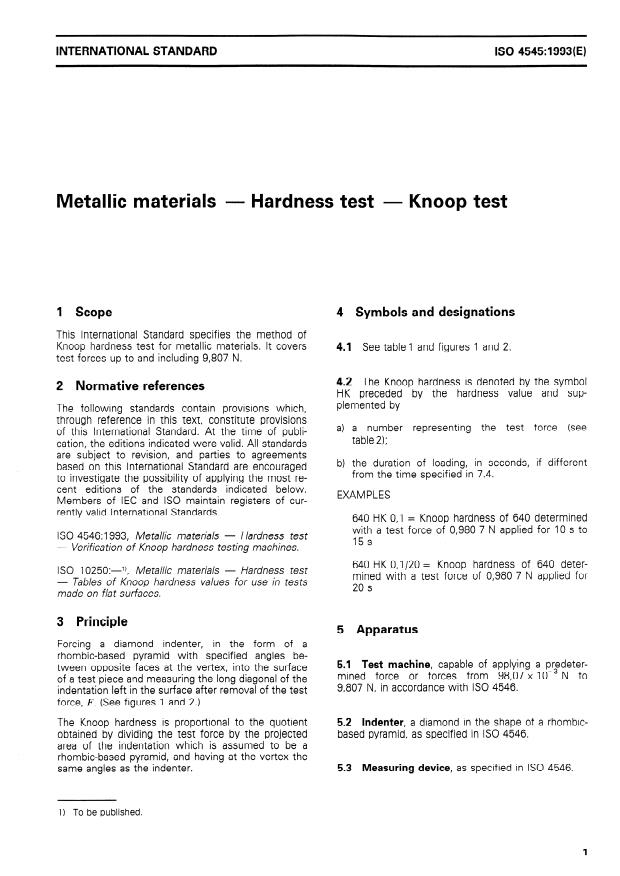 ISO 4545:1993 - Metallic materials -- Hardness test -- Knoop test