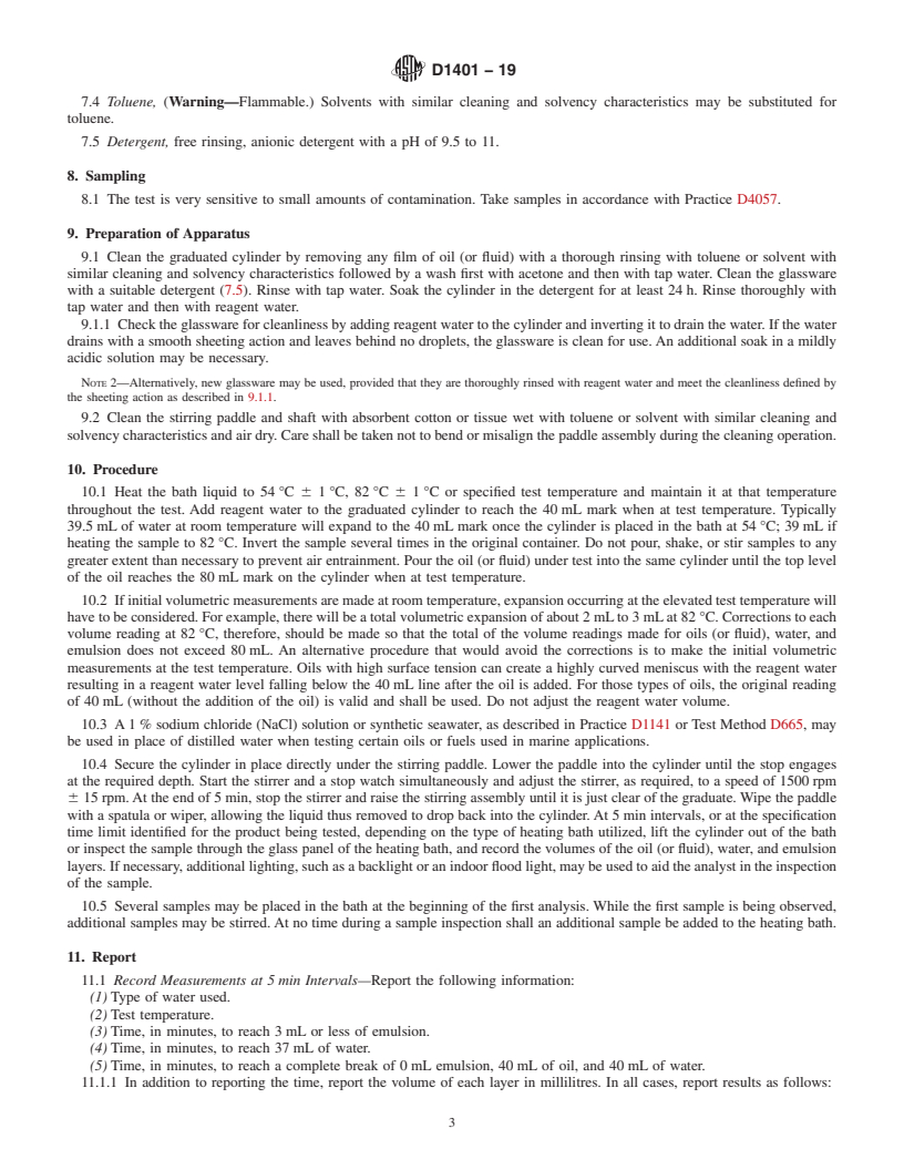 REDLINE ASTM D1401-19 - Standard Test Method for  Water Separability of Petroleum Oils and Synthetic Fluids