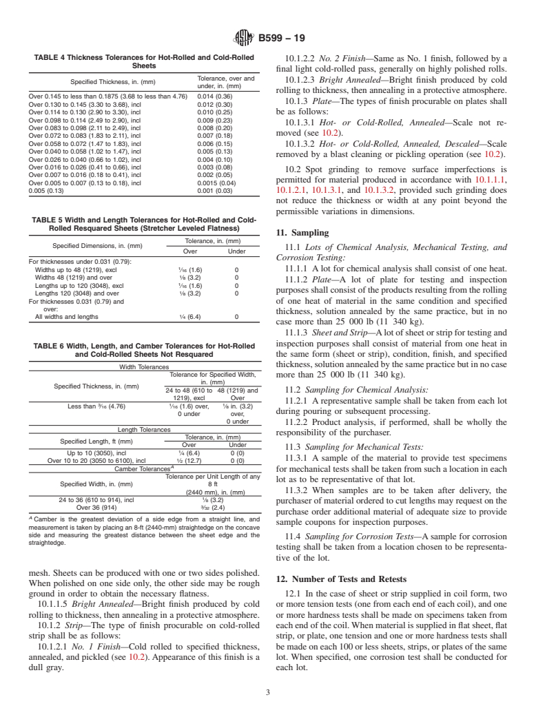 ASTM B599-19 - Standard Specification for Nickel-Iron-Chromium-Molybdenum-Columbium Stabilized Alloy  Plate, Sheet, and Strip