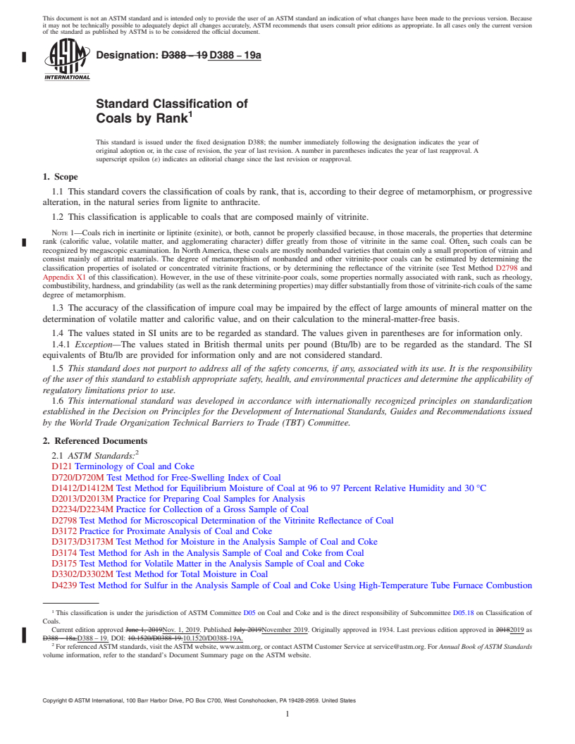 REDLINE ASTM D388-19a - Standard Classification of  Coals by Rank