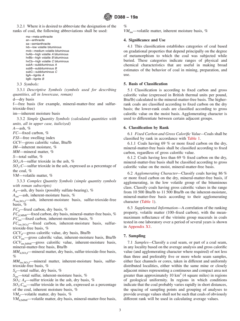 ASTM D388-19a - Standard Classification of  Coals by Rank