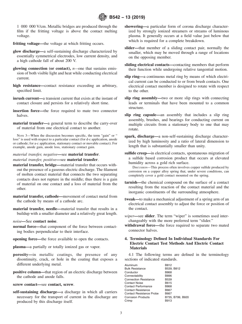 ASTM B542-13(2019) - Standard Terminology Relating to Electrical Contacts and Their Use