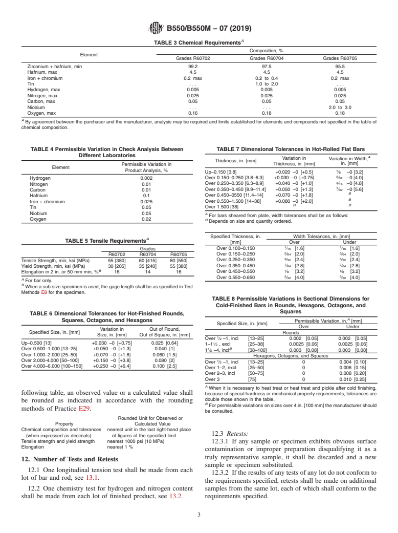 ASTM B550/B550M-07(2019) - Standard Specification for Zirconium and Zirconium Alloy Bar and Wire