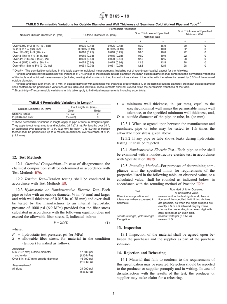 ASTM B165-19 - Standard Specification for Nickel-Copper Alloy Seamless Pipe and Tube