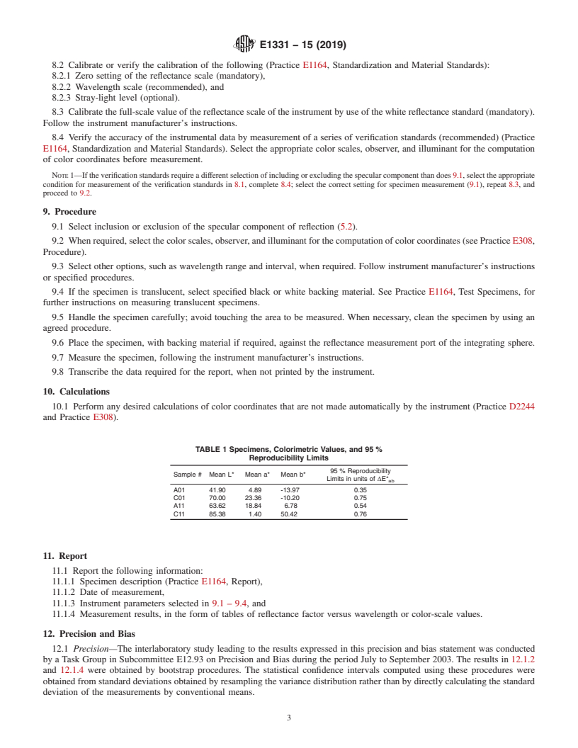 REDLINE ASTM E1331-15(2019) - Standard Test Method for  Reflectance Factor and Color by Spectrophotometry Using Hemispherical   Geometry