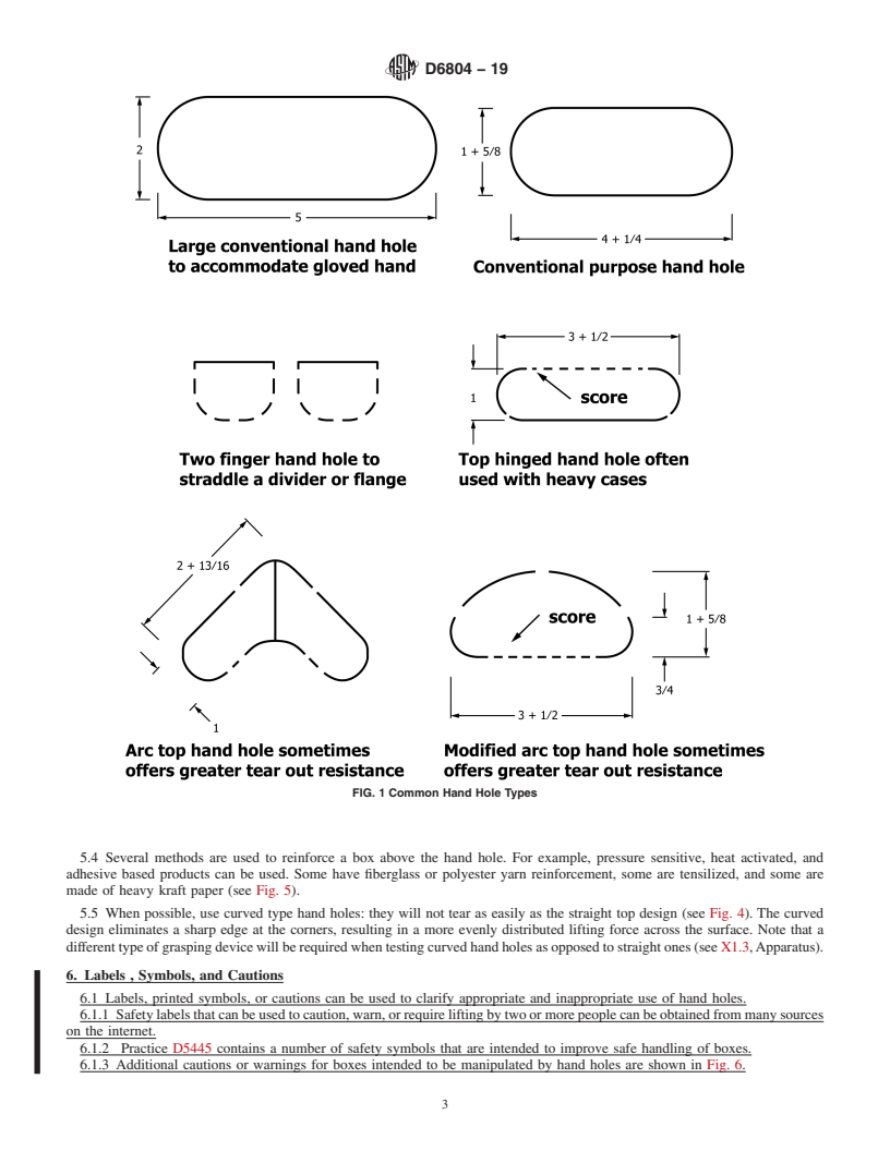 REDLINE ASTM D6804-19 - Standard Guide for  Hand Hole Design in Corrugated Boxes