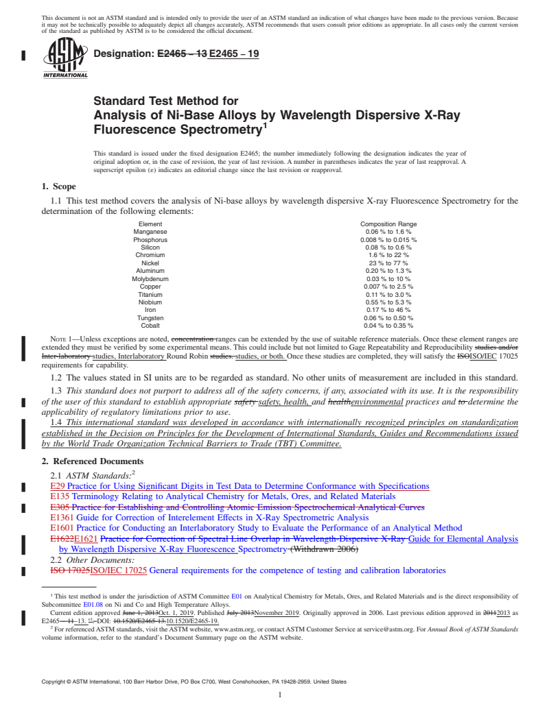 REDLINE ASTM E2465-19 - Standard Test Method for  Analysis of Ni-Base Alloys by Wavelength Dispersive X-Ray Fluorescence  Spectrometry