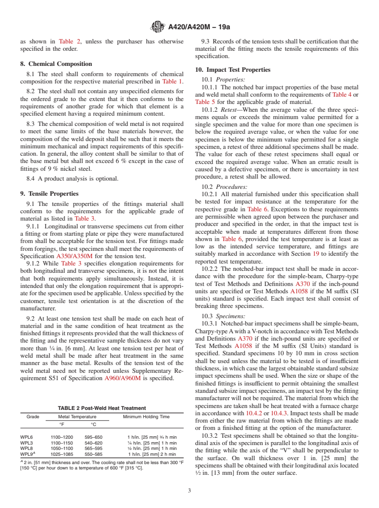 ASTM A420/A420M-19a - Standard Specification for Piping Fittings of Wrought Carbon Steel and Alloy Steel for  Low-Temperature Service