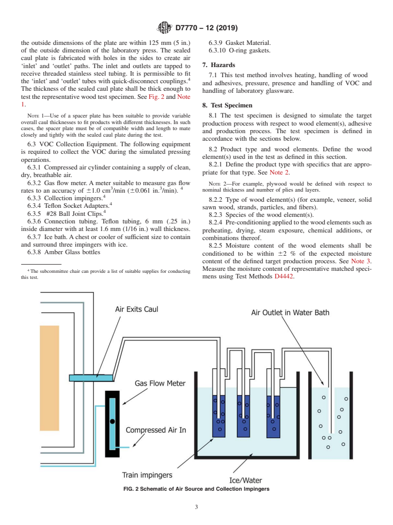 ASTM D7770-12(2019) - Standard Test Method for Collection of Volatile Organic Compounds Emitted During Simulated  Manufacturing of Engineered Wood Products Via a Sealed Caul Plate  Method