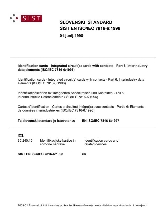 EN ISO/IEC 7816-6:1998
