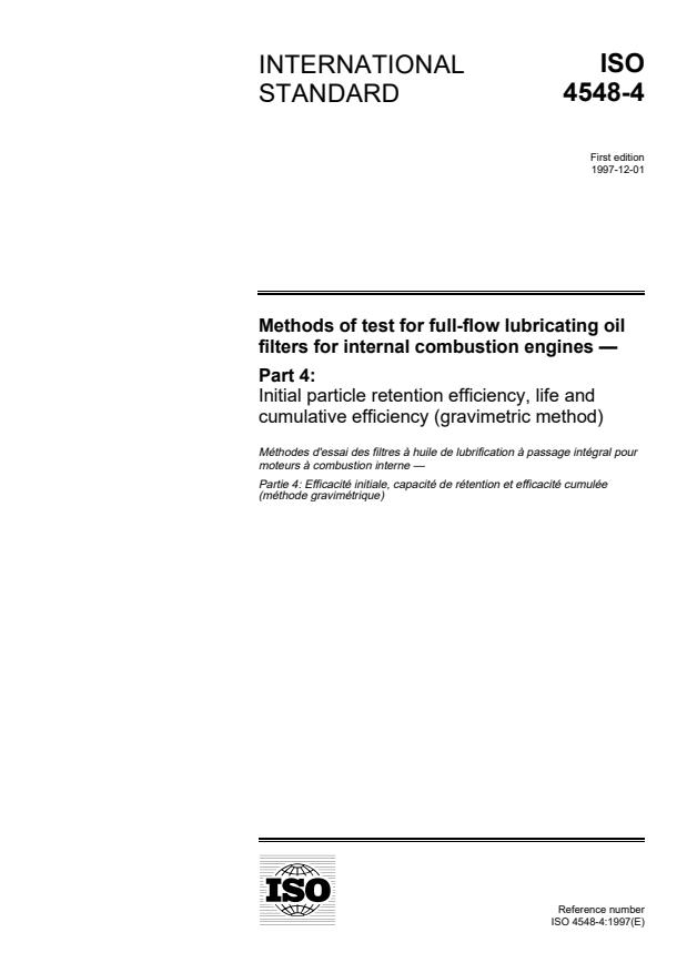 ISO 4548-4:1997 - Methods of test for full-flow lubricating oil filters for internal combustion engines