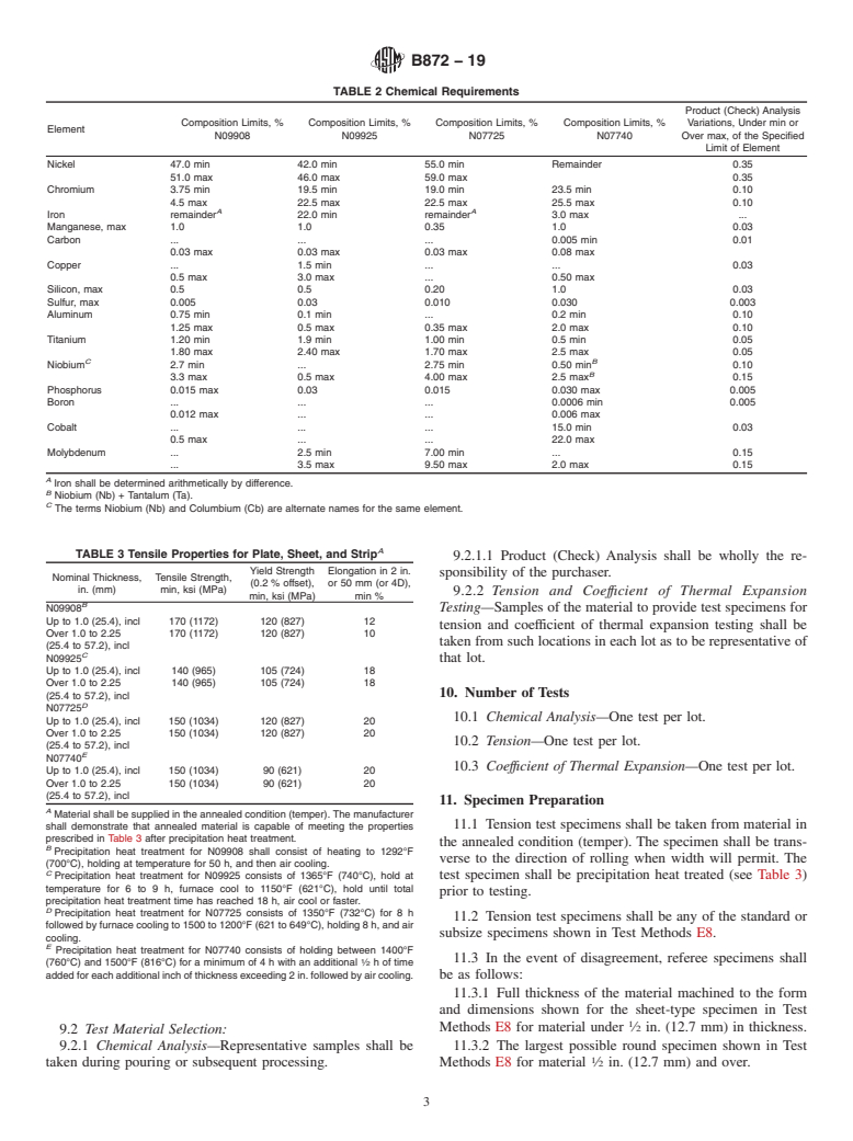 ASTM B872-19 - Standard Specification for Precipitation-Hardening Nickel Alloys Plate, Sheet, and Strip