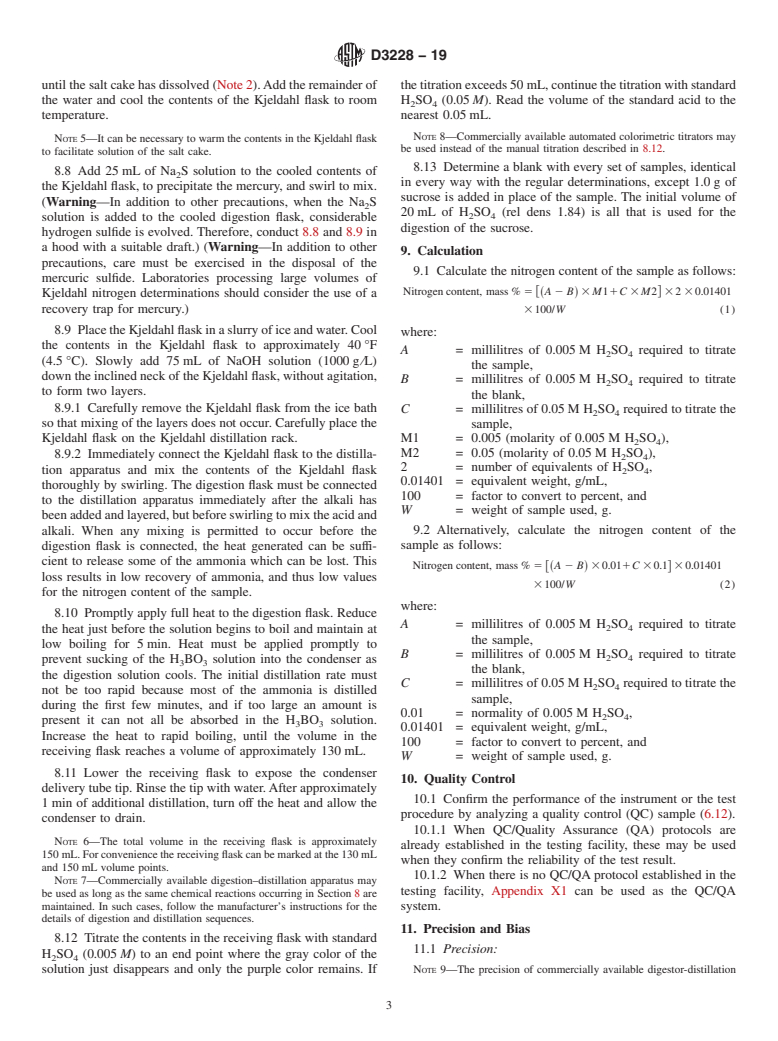 ASTM D3228-19 - Standard Test Method for  Total Nitrogen in Lubricating Oils and Fuel Oils by Modified  Kjeldahl Method