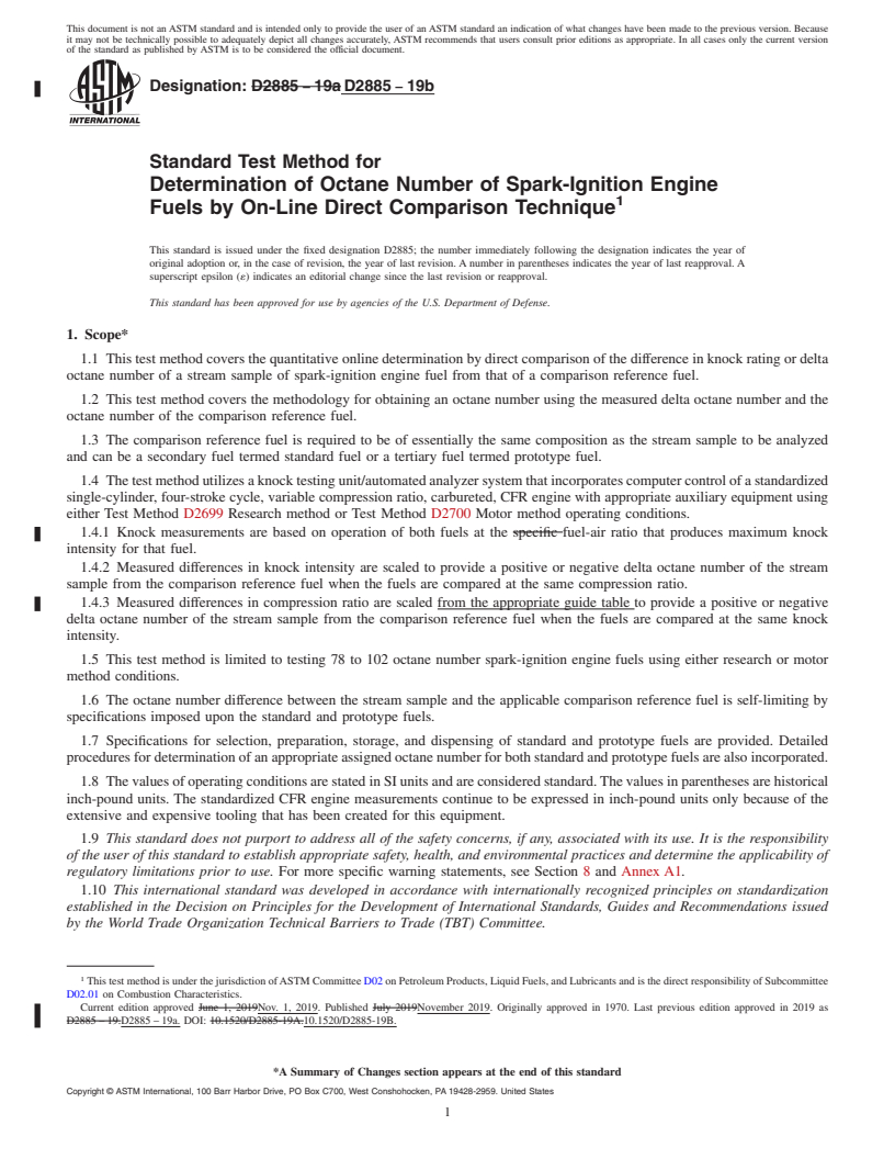 REDLINE ASTM D2885-19b - Standard Test Method for  Determination of Octane Number of Spark-Ignition Engine Fuels  by On-Line Direct Comparison Technique