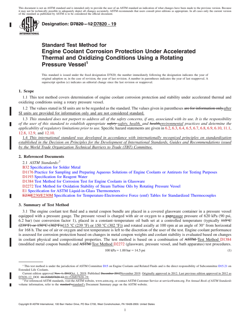 REDLINE ASTM D7820-19 - Standard Test Method for Engine Coolant Corrosion Protection Under Accelerated Thermal  and Oxidizing Conditions Using a Rotating Pressure Vessel
