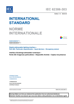 IEC 62386-303:2017/AMD1:2024 - Amendment 1 - Digital addressable lighting interface - Part 303: Particular requirements - Input devices - Occupancy sensor
Released:4/10/2024
Isbn:9782832286074 - Page 3 preview