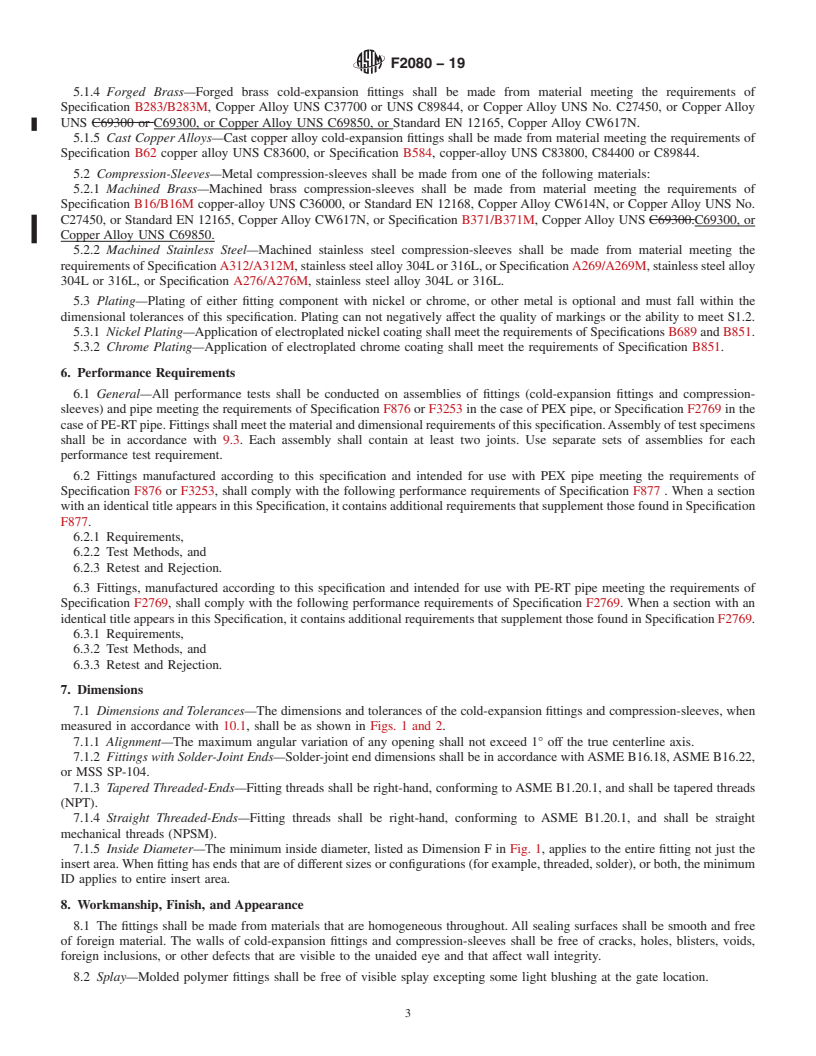 REDLINE ASTM F2080-19 - Standard Specification for  Cold-Expansion Fittings with Metal Compression-Sleeves for   Crosslinked Polyethylene (PEX) Pipe and SDR9 Polyethylene of Raised  Temperature (PE-RT) Pipe