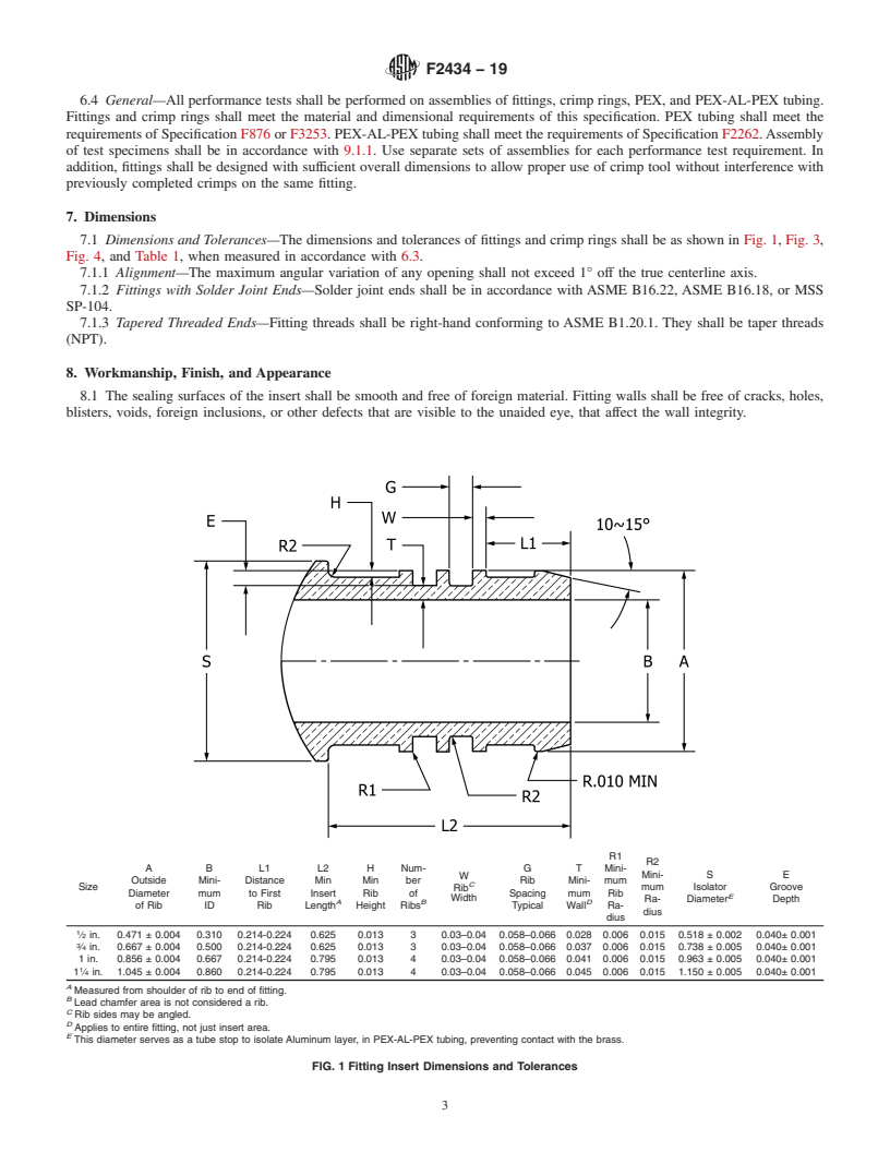 REDLINE ASTM F2434-19 - Standard Specification for  Metal Insert Fittings Utilizing a Copper Crimp Ring for SDR9   Cross-linked Polyethylene (PEX) Tubing and SDR9 Cross-linked Polyethylene/Aluminum/Cross-linked   Polyethylene (PEX-AL-PEX) Tubing