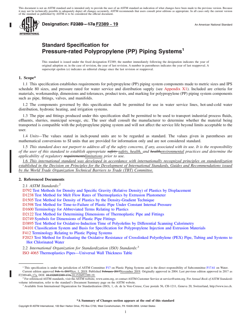 REDLINE ASTM F2389-19 - Standard Specification for  Pressure-rated Polypropylene (PP) Piping Systems