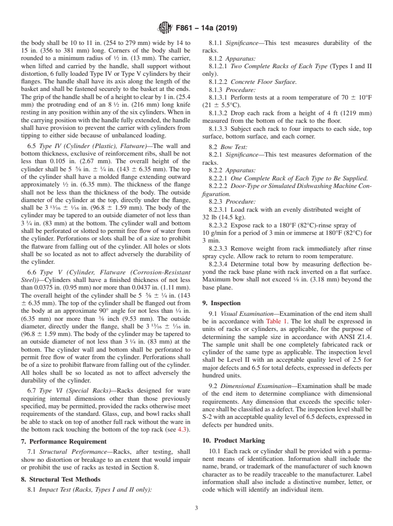 ASTM F861-14a(2019) - Standard Specification for Commercial Dishwashing Racks