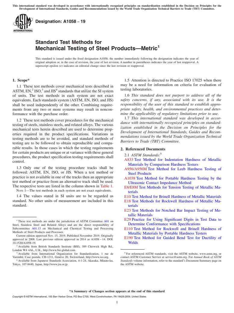 ASTM A1058-19 - Standard Test Methods for  Mechanical Testing of Steel Products&#x2014;Metric