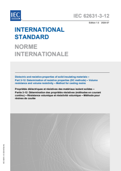 IEC 62631-3-12:2024 - Dielectric and resistive properties of solid insulating materials - Part 3-12: Determination of resistive properties (DC methods) - Volume resistance and volume resistivity - Method for casting resins
Released:7/5/2024
Isbn:9782832292990 - Page 1 preview