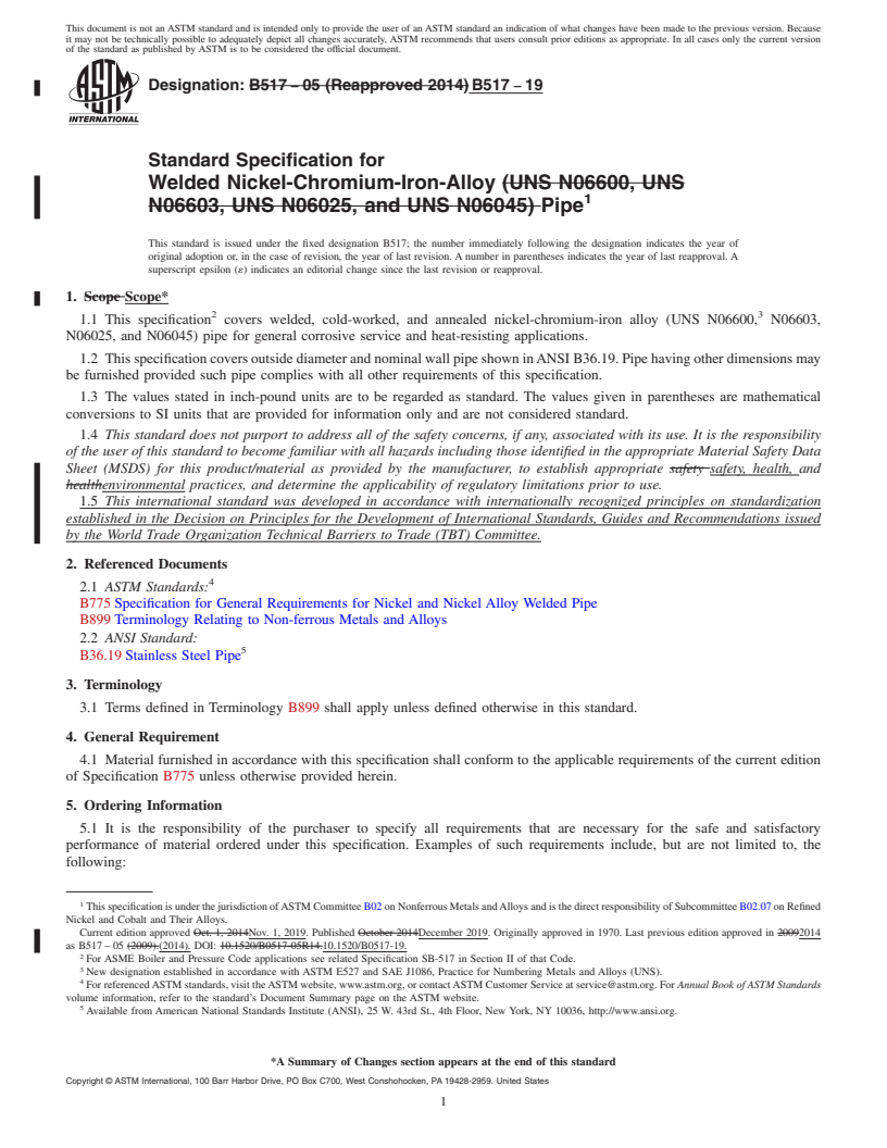 REDLINE ASTM B517-19 - Standard Specification for Welded Nickel-Chromium-Iron-Alloy Pipe