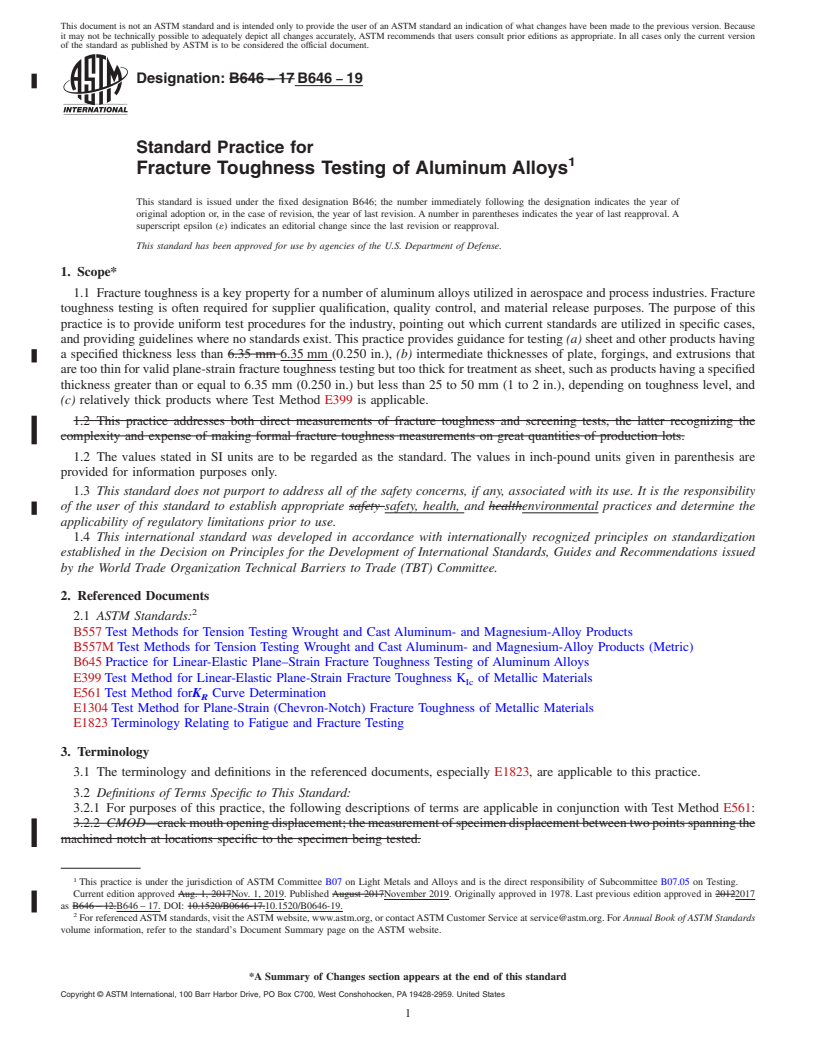 REDLINE ASTM B646-19 - Standard Practice for  Fracture Toughness Testing of Aluminum Alloys