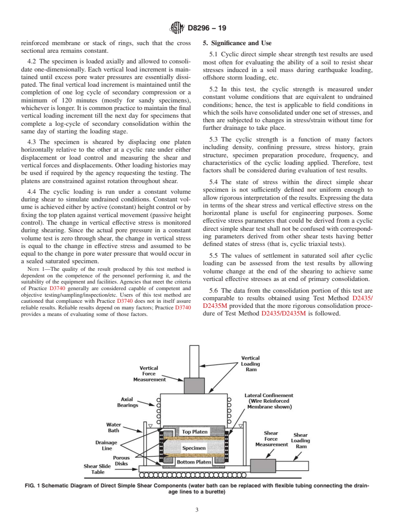 ASTM D8296-19 - Standard Test Method for Consolidated Undrained Cyclic Direct Simple Shear Test under  Constant Volume with Load Control or Displacement Control