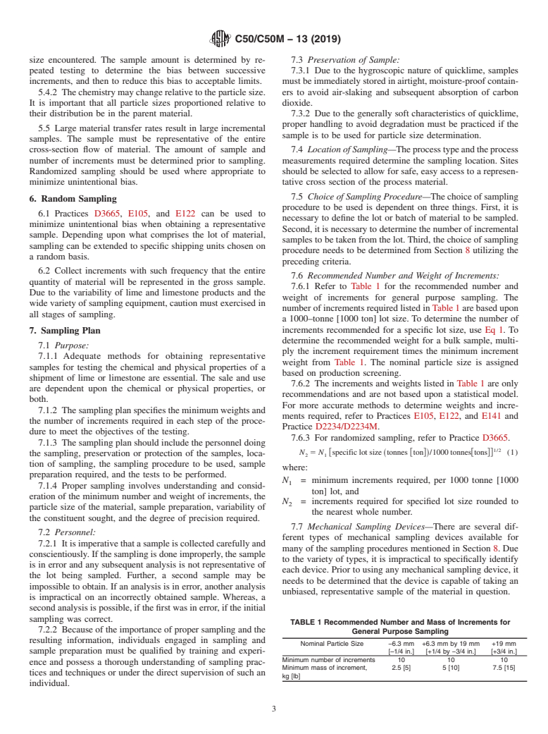 ASTM C50/C50M-13(2019) - Standard Practice for  Sampling, Sample Preparation, Packaging, and Marking of Lime  and Limestone Products