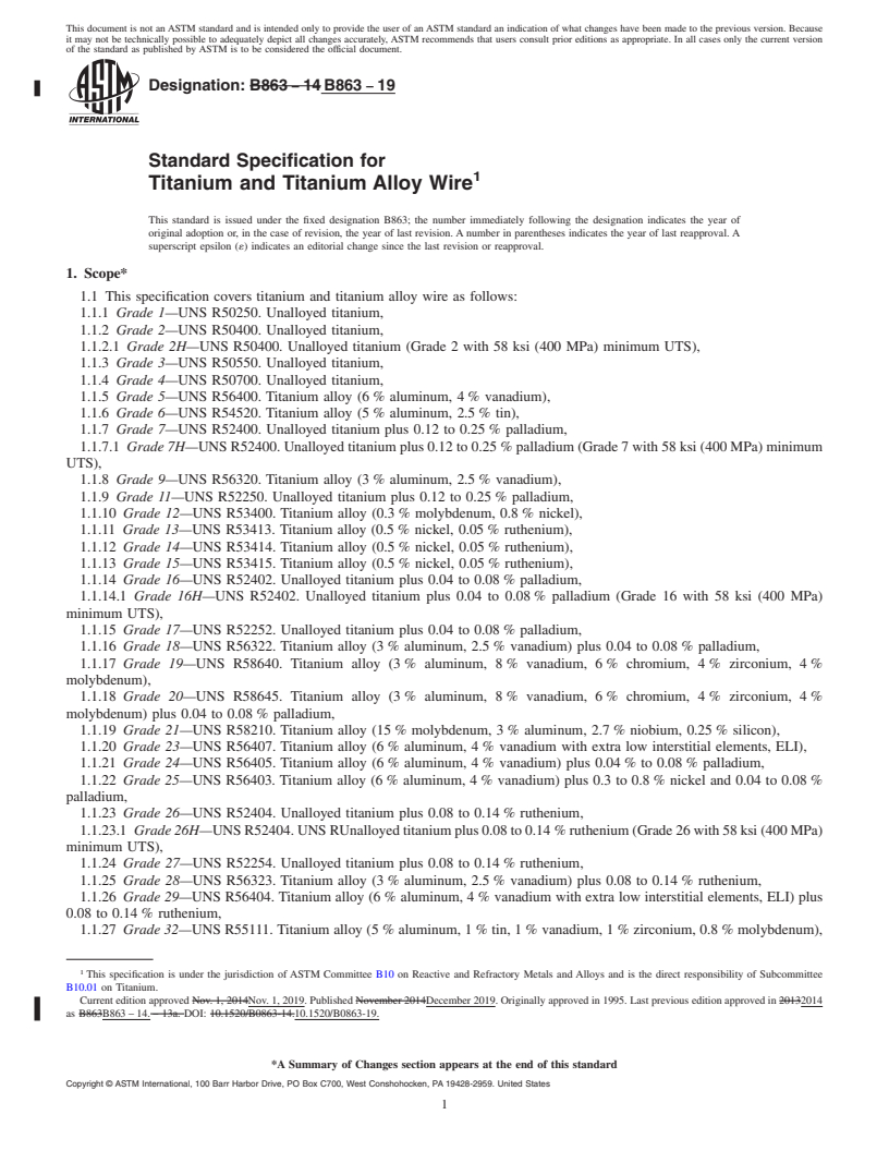 REDLINE ASTM B863-19 - Standard Specification for Titanium and Titanium Alloy Wire