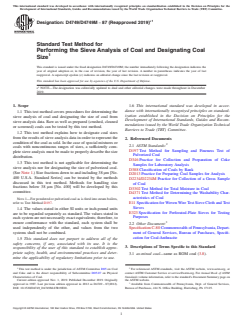 ASTM D4749/D4749M-87(2019)e1 - Standard Test Method for  Performing the Sieve Analysis of Coal and Designating Coal  Size