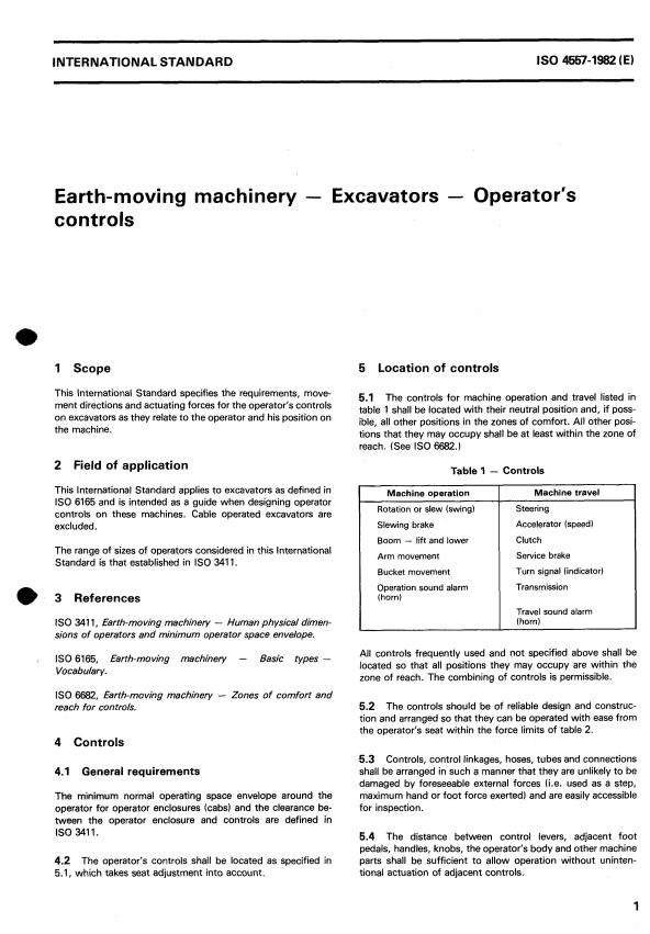 ISO 4557:1982 - Earth-moving machinery -- Excavators -- Operator's controls