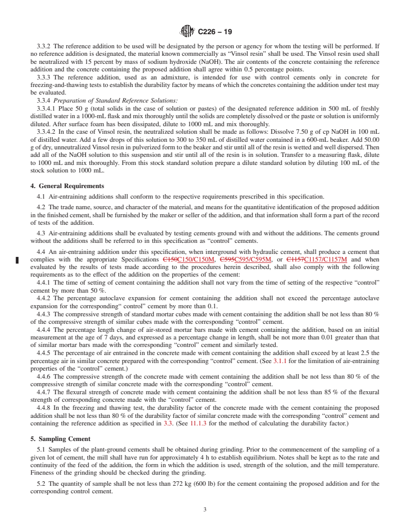 REDLINE ASTM C226-19 - Standard Specification for  Air-Entraining Additions for Use in the Manufacture of Air-Entraining  Hydraulic Cement