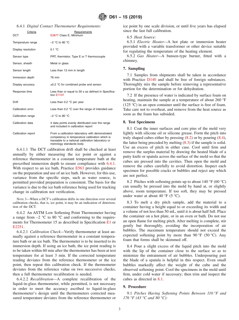 ASTM D61-15(2019) - Standard Test Method for  Softening Point of Pitches (Cube-in-Water Method)