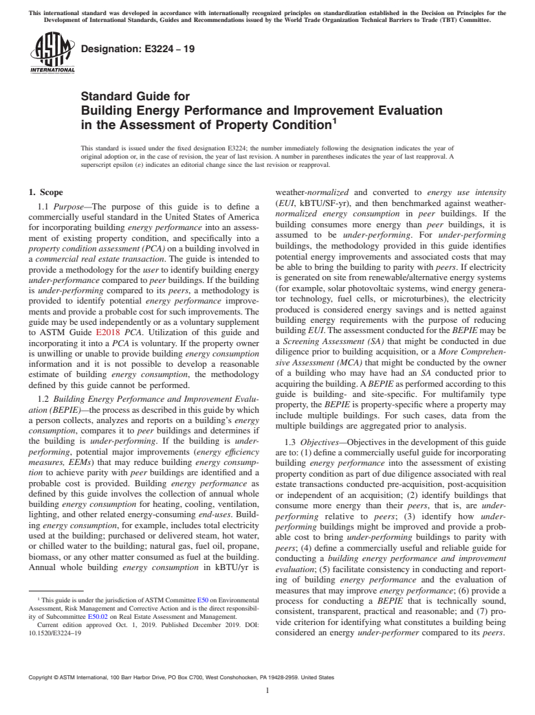 ASTM E3224-19 - Standard Guide for Building Energy Performance and Improvement Evaluation in the  Assessment of Property Condition