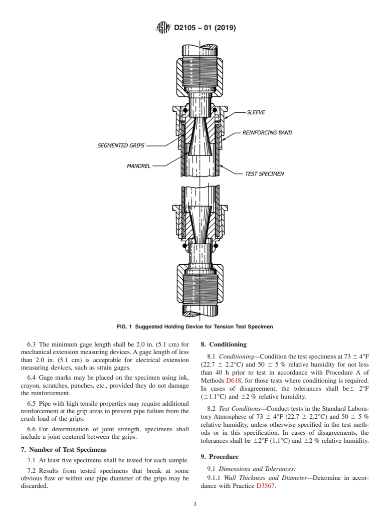 ASTM D2105-01(2019) - Standard Test Method for  Longitudinal Tensile Properties of &#x201c;Fiberglass&#x201d;  (Glass-Fiber-Reinforced Thermosetting-Resin) Pipe and Tube