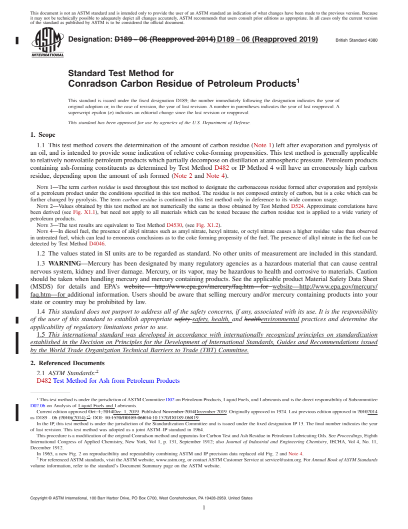 REDLINE ASTM D189-06(2019) - Standard Test Method for  Conradson Carbon Residue of Petroleum Products