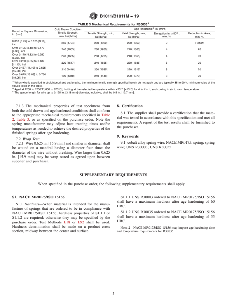 ASTM B1011/B1011M-19 - Standard Specification for Cobalt Alloy Spring Wire