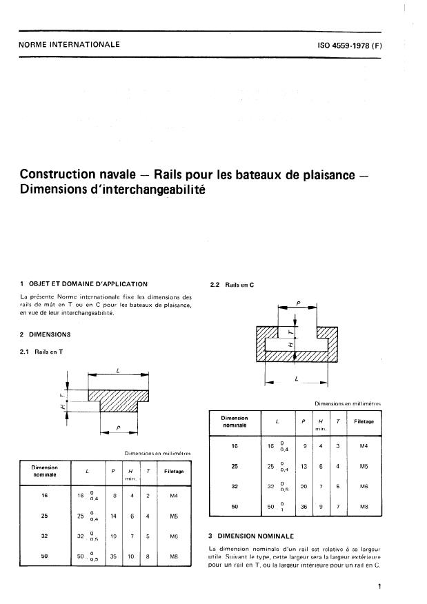ISO 4559:1978 - Construction navale -- Rails pour les bateaux de plaisance -- Dimensions d'interchangeabilité