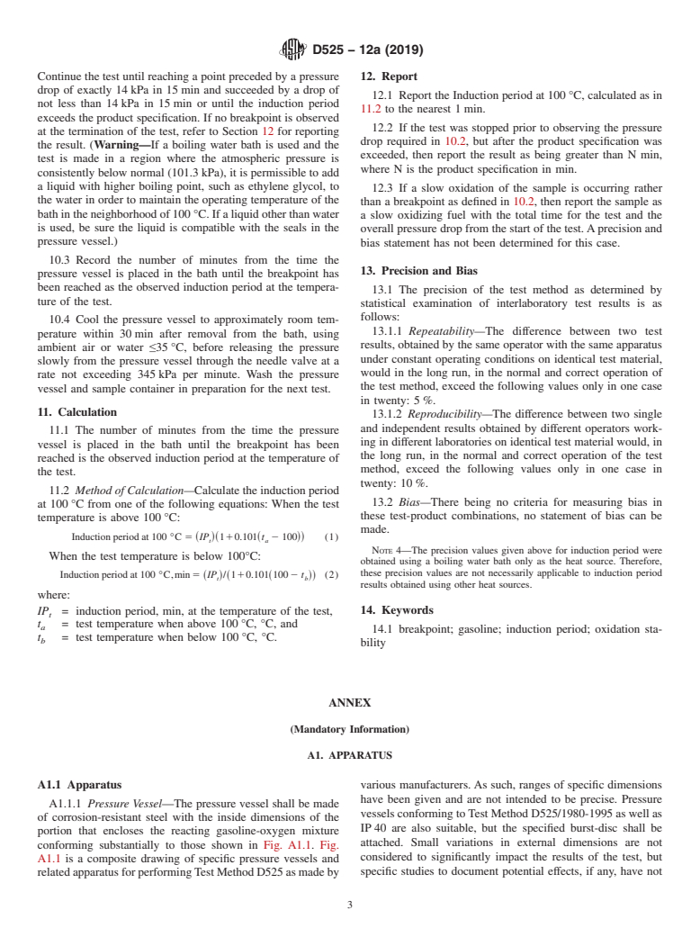 ASTM D525-12a(2019) - Standard Test Method for  Oxidation Stability of Gasoline (Induction Period Method)