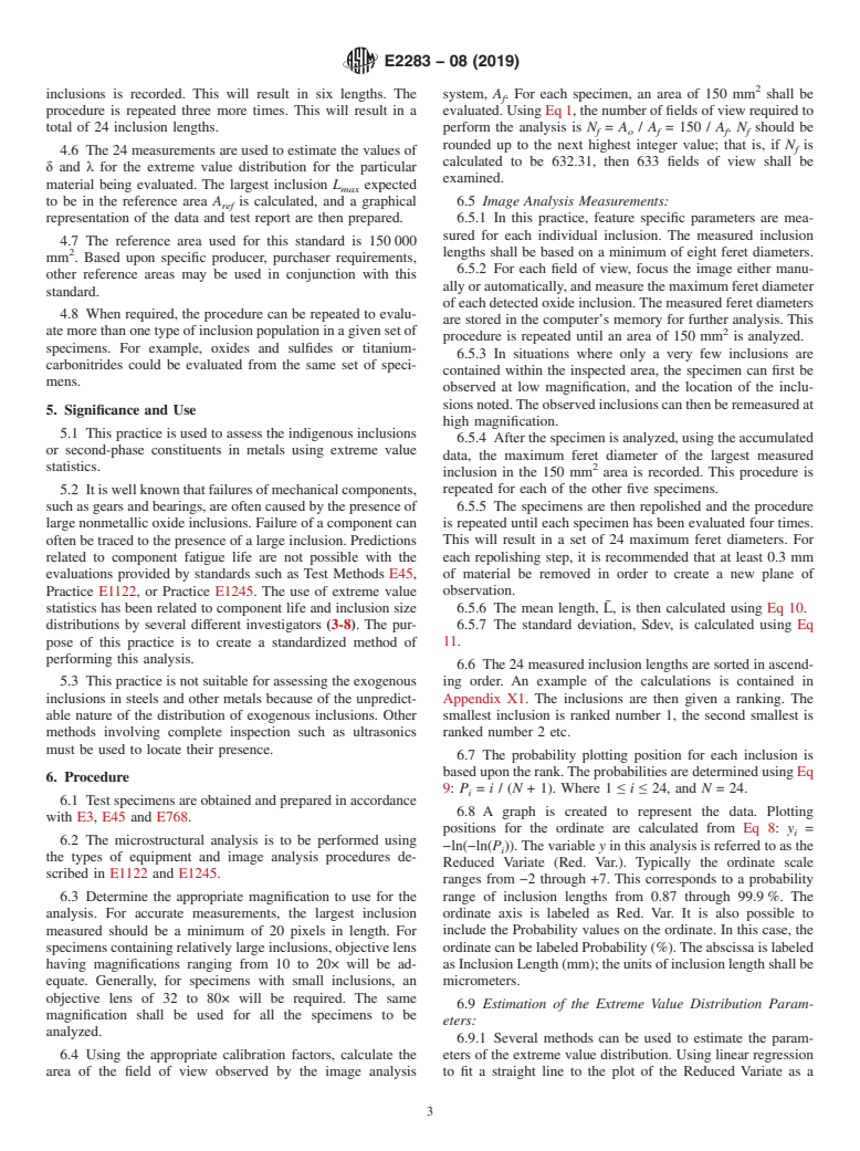 ASTM E2283-08(2019) - Standard Practice for  Extreme Value Analysis of Nonmetallic Inclusions in Steel and  Other Microstructural Features